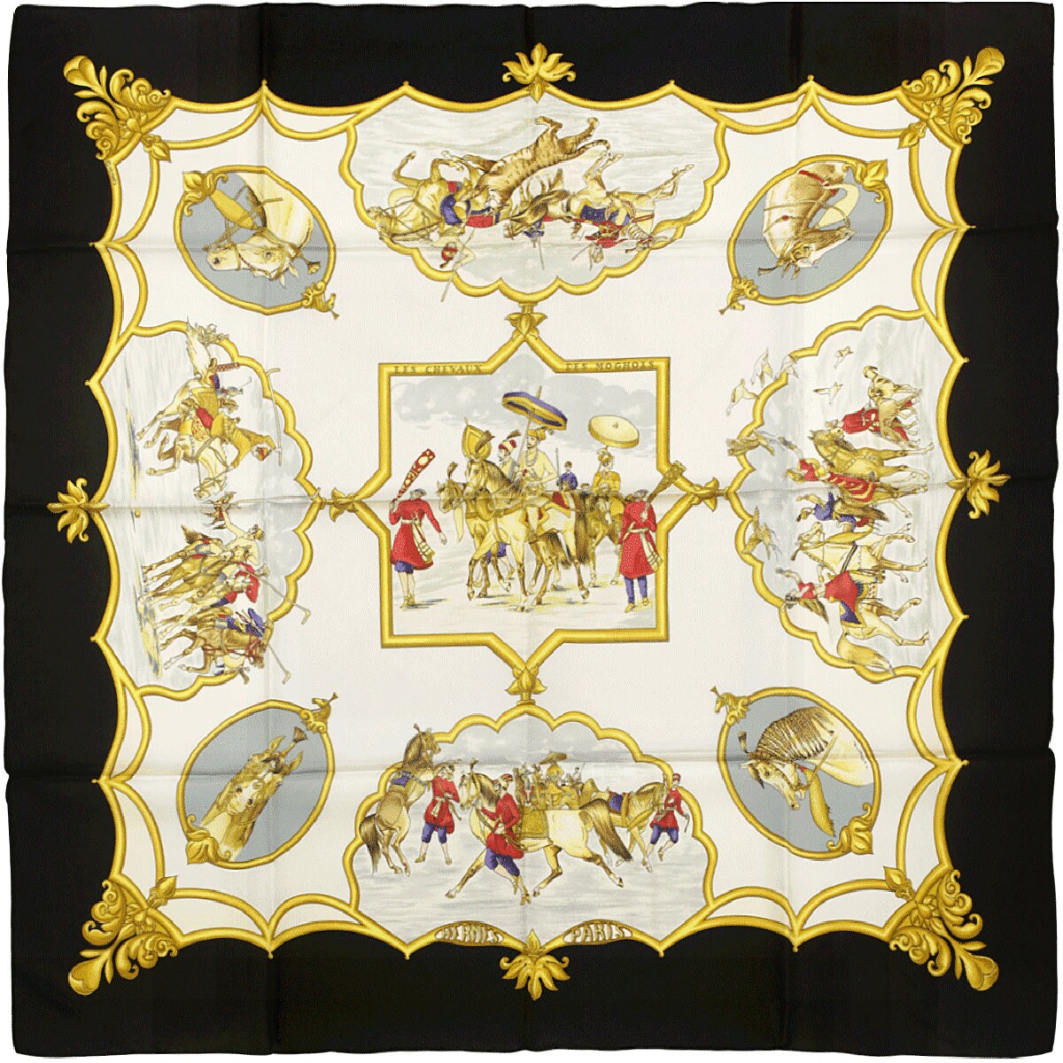 Hermes Scarf "Les Chevaux des Moghols" by Jean De Fougerolle Vintage 90cm Silk
