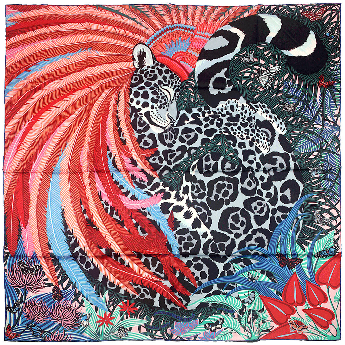 Hermes Scarf "Jaguar Quetzal" by Alice Shirley 90cm Silk | Carre Foulard