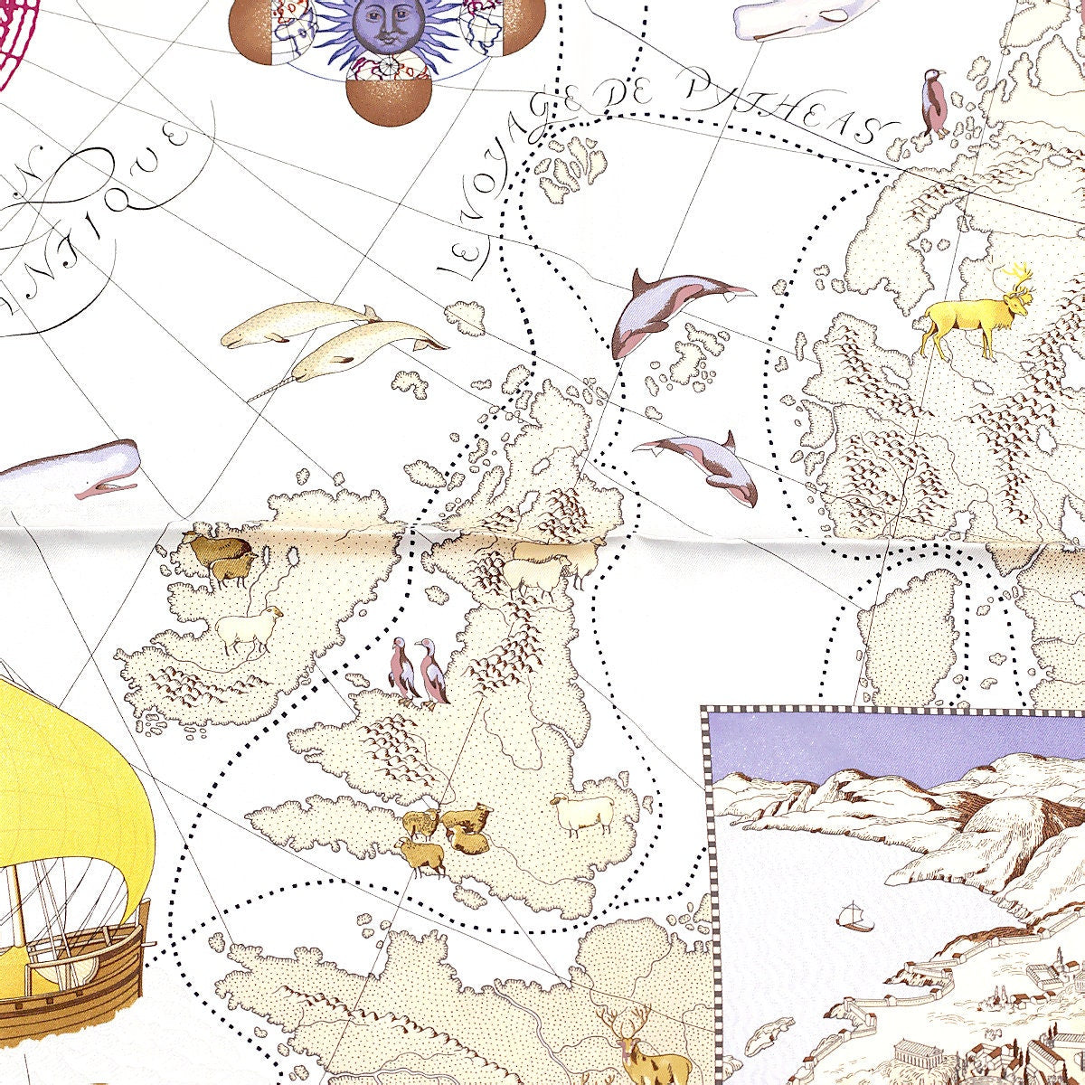 Hermes Scarf "Le Voyage de Pytheas" by Aline Honore Vintage 90cm Silk | Foulard Carre