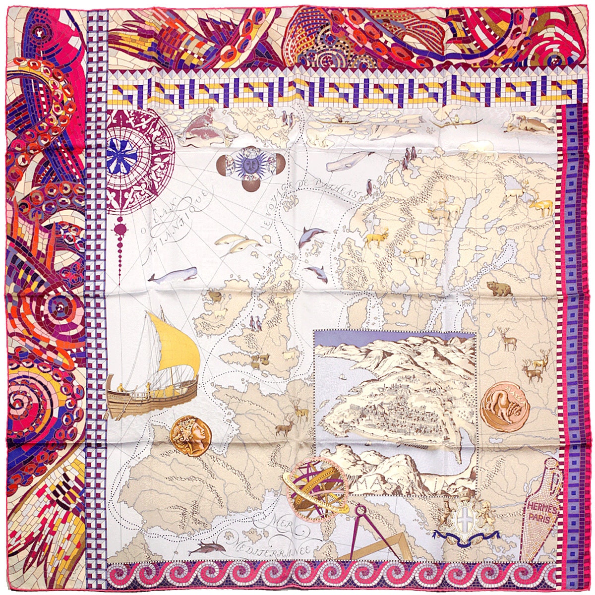 Hermes Scarf "Le Voyage de Pytheas" by Aline Honore Vintage 90cm Silk | Foulard Carre