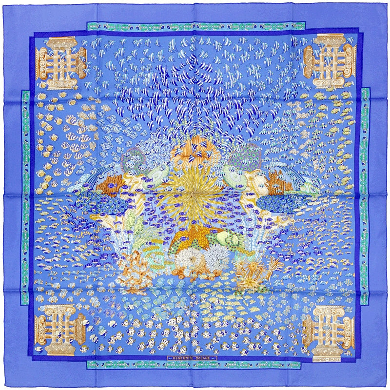 Hermes Scarf "Rencontre Oceane" by Annie Faivre 90cm Silk | Carre Foulard
