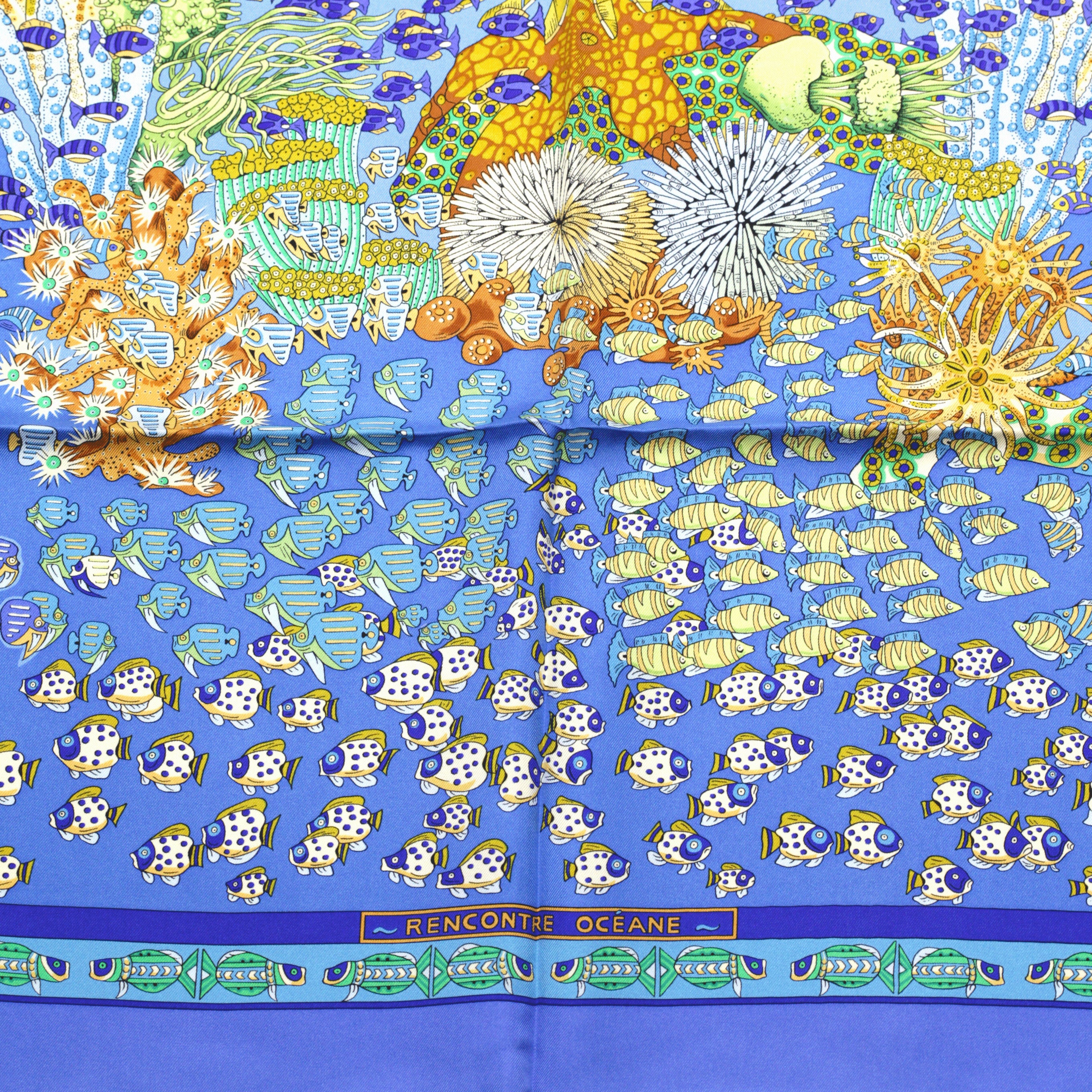 Hermes Scarf "Rencontre Oceane" by Annie Faivre 90cm Silk | Carre Foulard