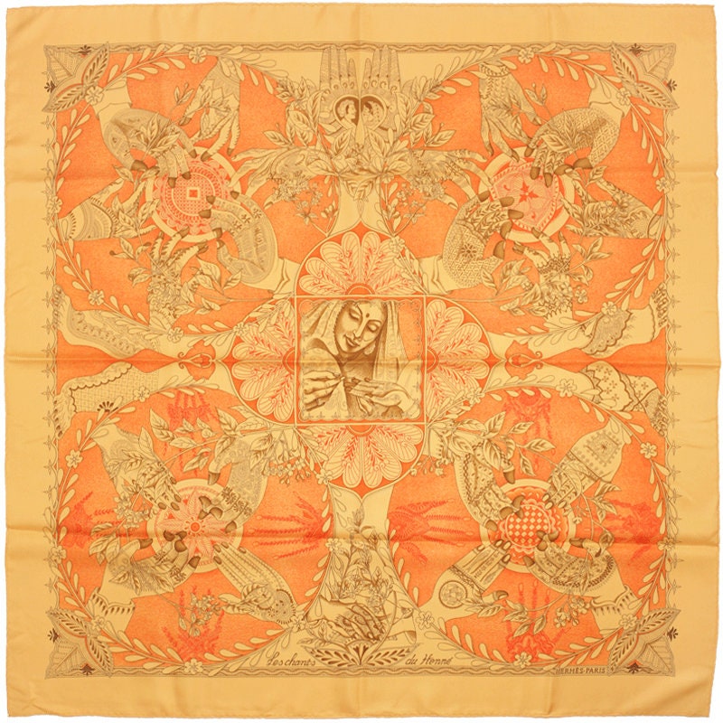 Hermes Scarf "Chants du Henne" by Laurence Bourthoumieux 90cm Silk