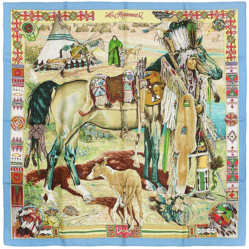 Hermes Scarf "Les Cheyennes" by Kermit Oliver 90cm Silk | Carre Foulard