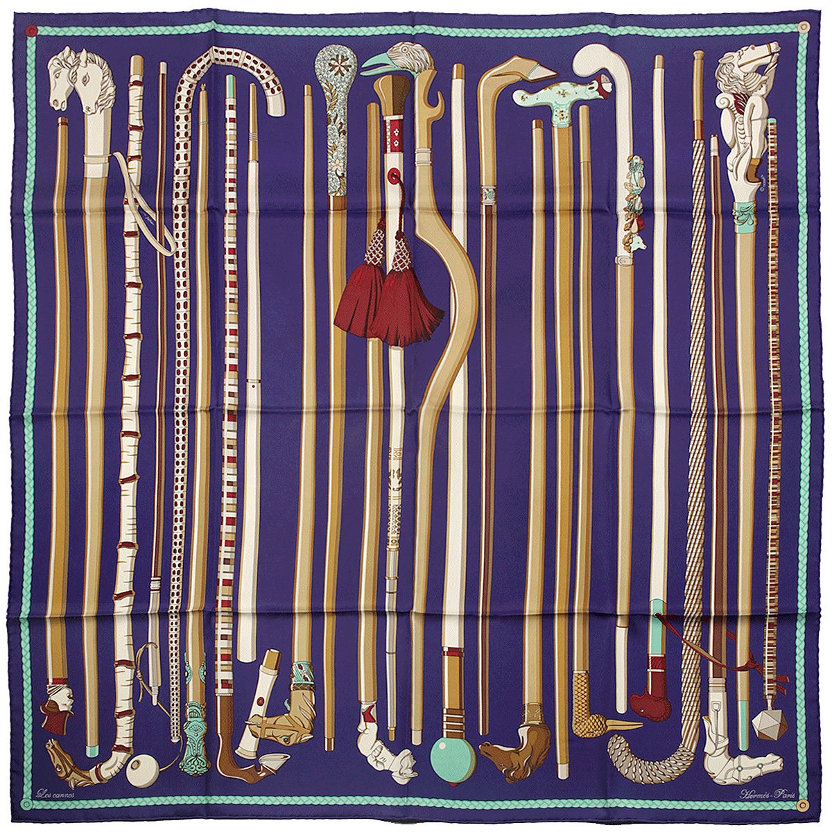 Hermes Scarf "Les Cannes" by Virginie Jamin 90cm Silk | Foulard Carre