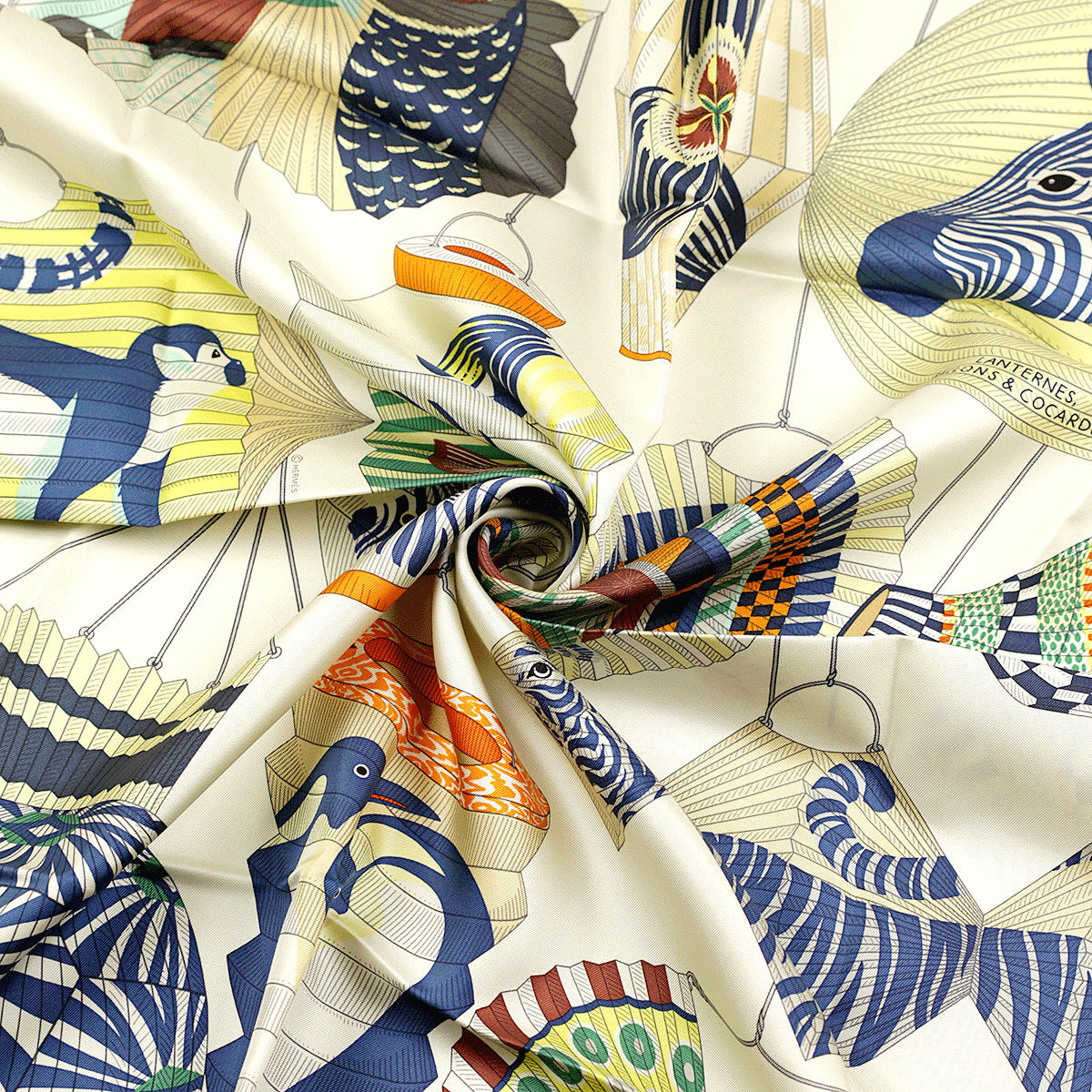 Hermes Scarf "Lanternes, Ballons et Cocardes" by Katie Scott 90cm Silk | NWT