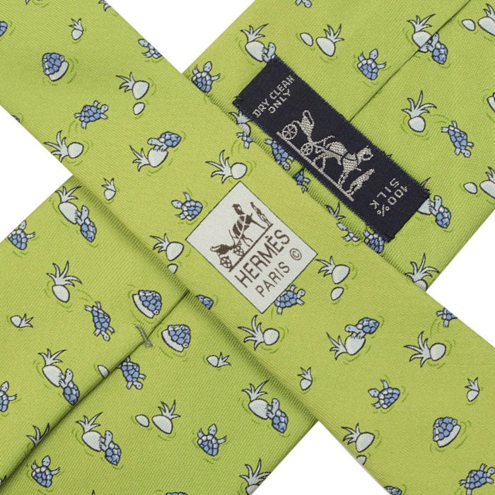 Hermes Men's Silk Tie Whimsical Turtles Pattern 5198 | Necktie Cravate