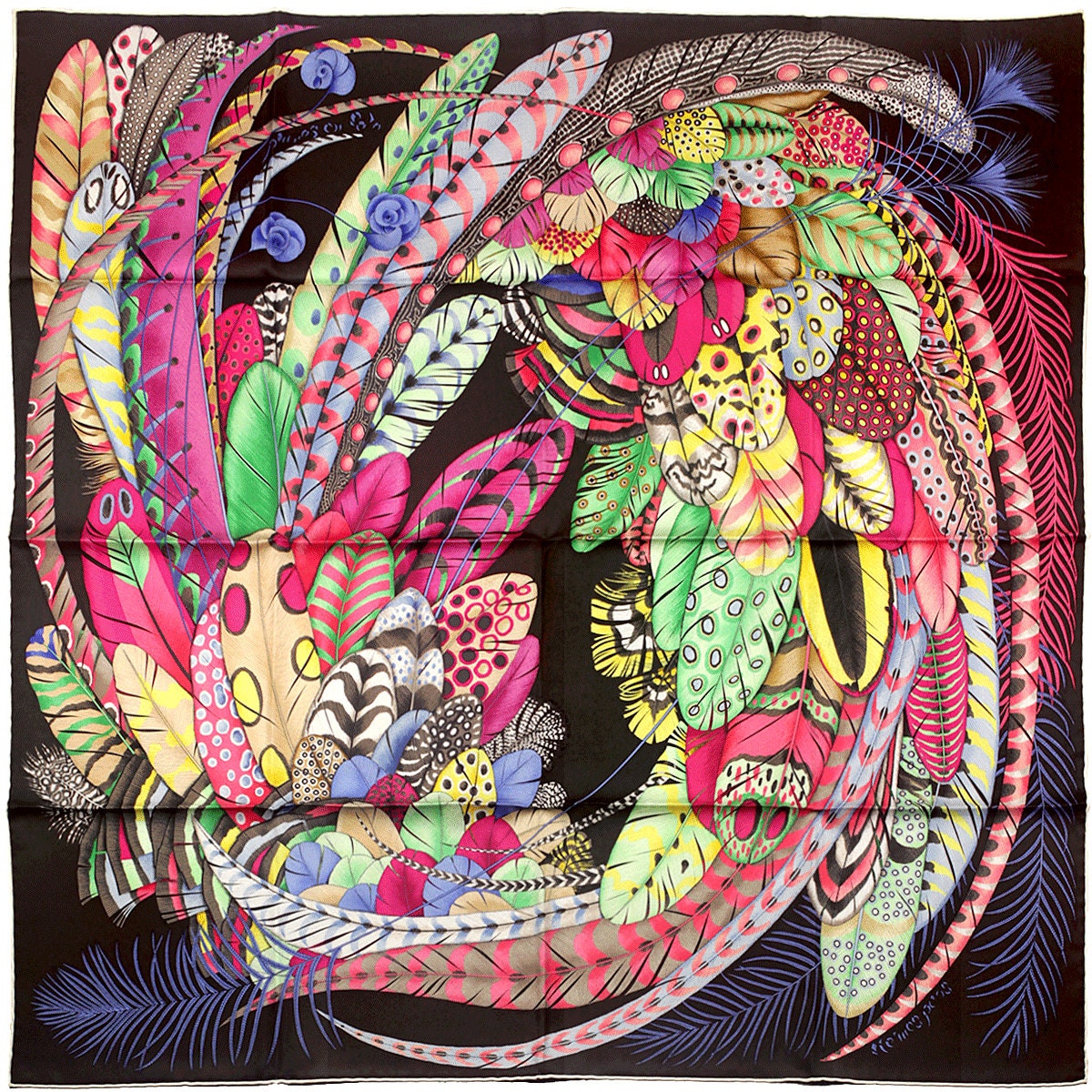 Hermes Scarf "Plumes en Fete" by Aline Honoré 90cm Silk | Carre Foulard