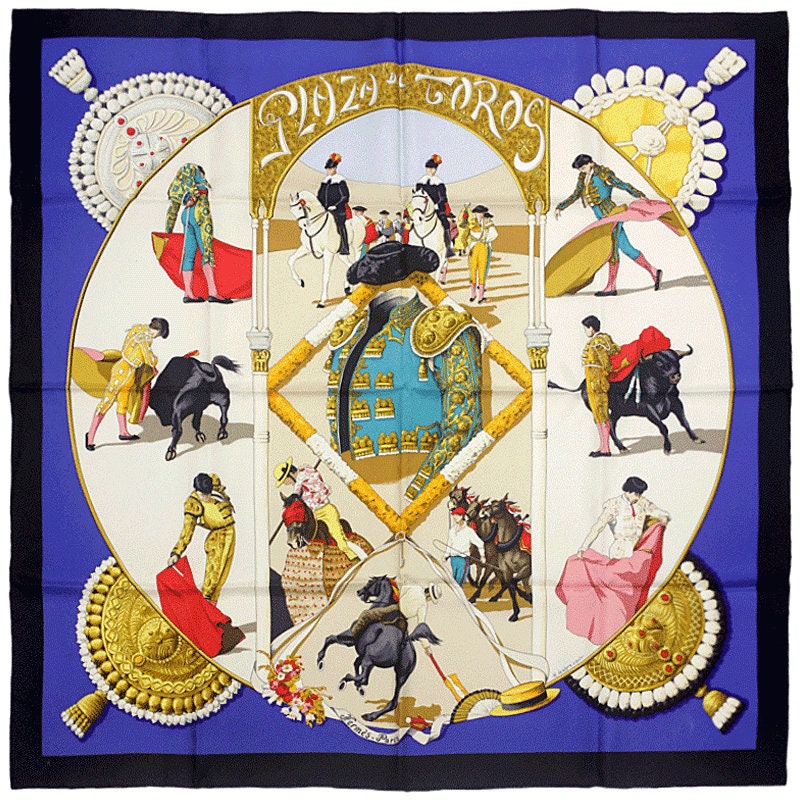 Hermes Scarf "Plaza de Toros" by Hubert de Watrigant 90cm Silk