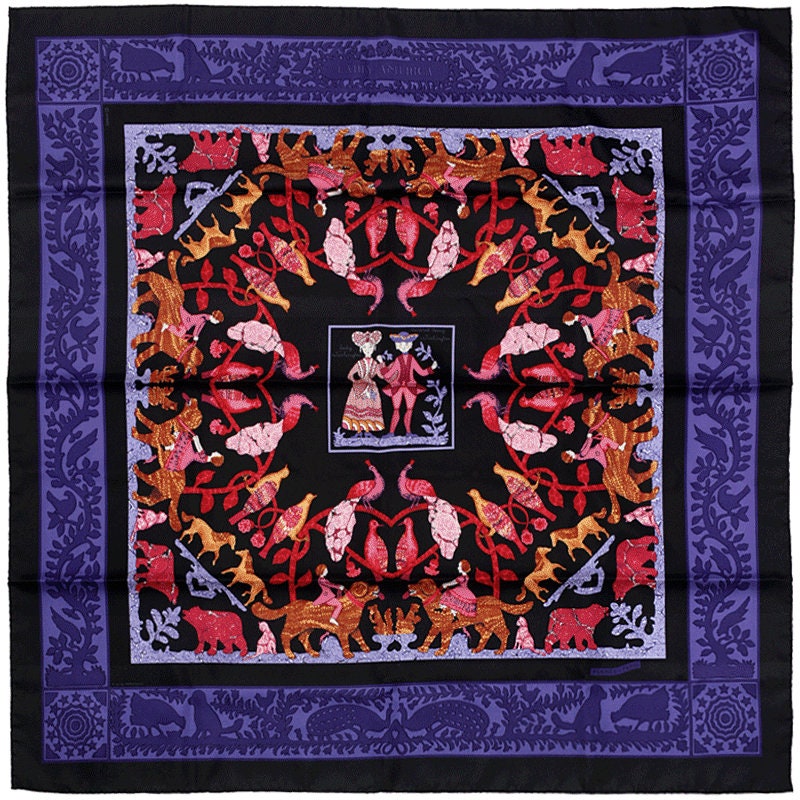 Hermes Scarf "Early America" by Françoise De La Perriere 90cm Silk