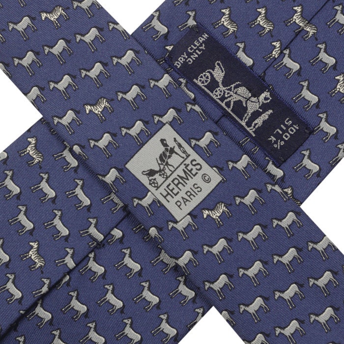 Hermes Men's Silk Tie Whimsical Horses and Zebras Pattern 5518