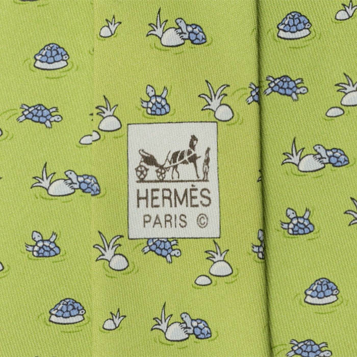 Hermes Men's Silk Tie Whimsical Turtles Pattern 5198 | Necktie Cravate