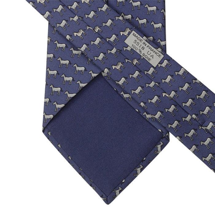Hermes Men's Silk Tie Whimsical Horses and Zebras Pattern 5518
