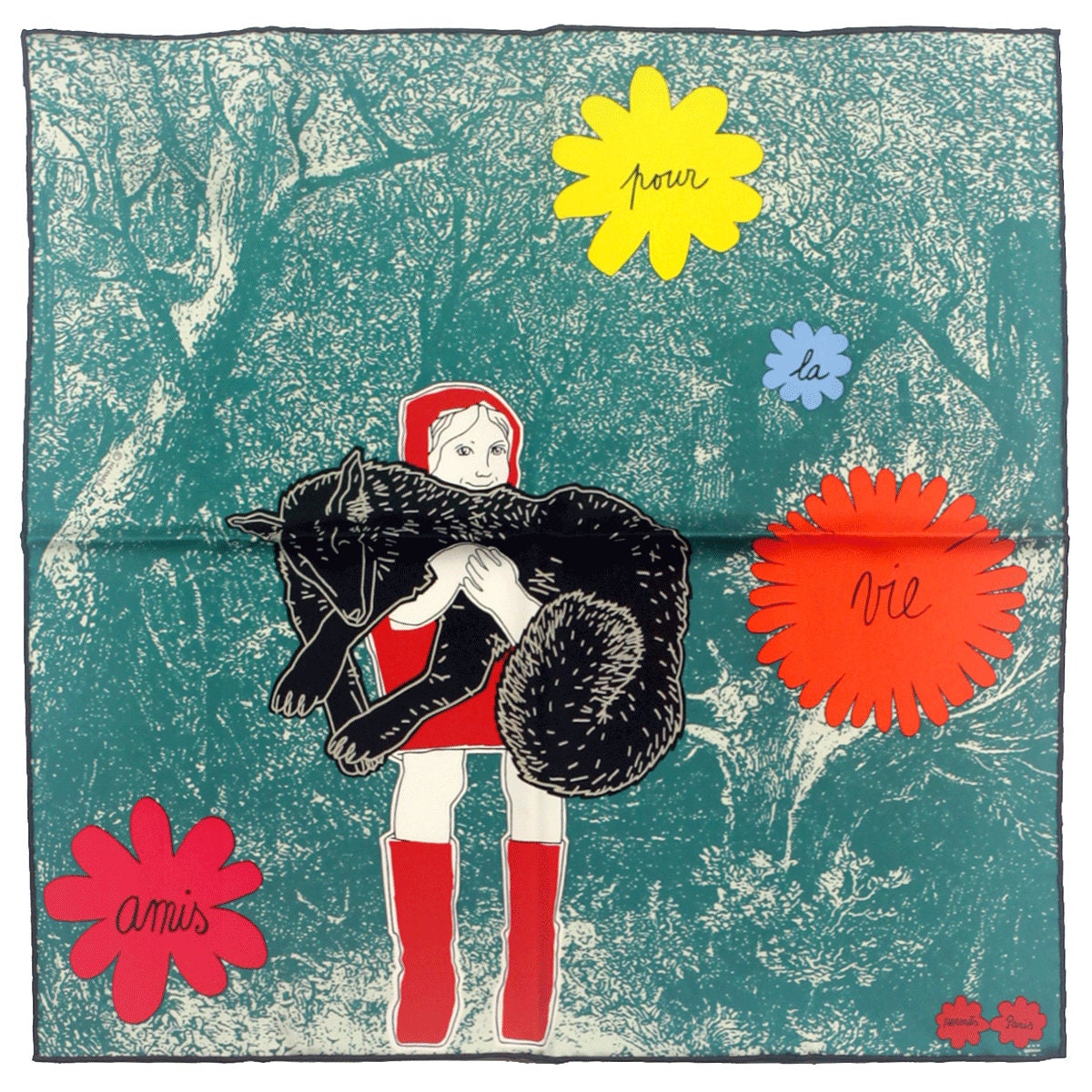 Hermes Scarf 45cm "Amis Pour la Vie" by Agathe Gonnet Silk Gavroche