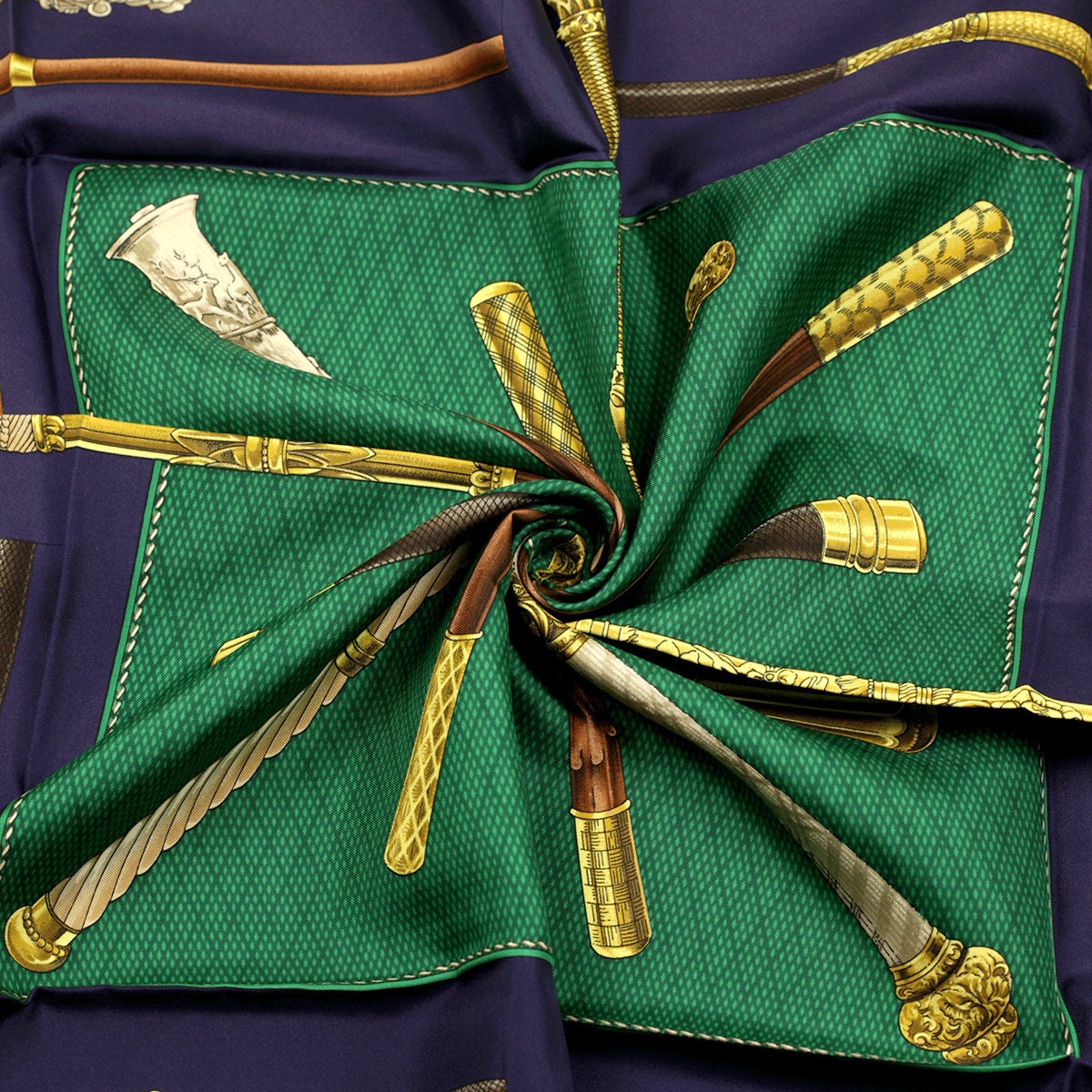 Hermes Scarf "Cannes et Pommeaux" by Françoise De La Perriere Vintage 90cm Silk | Carre Foulard