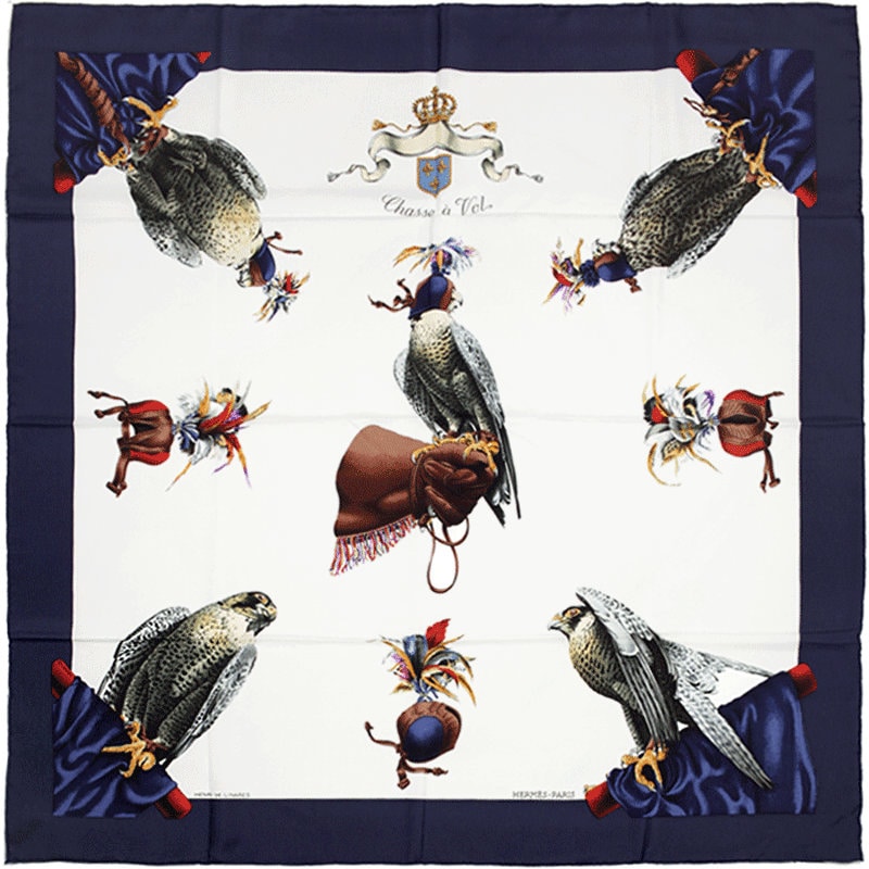 Hermes Scarf "Chasse a Vol" by Henri de Linares 90cm Silk
