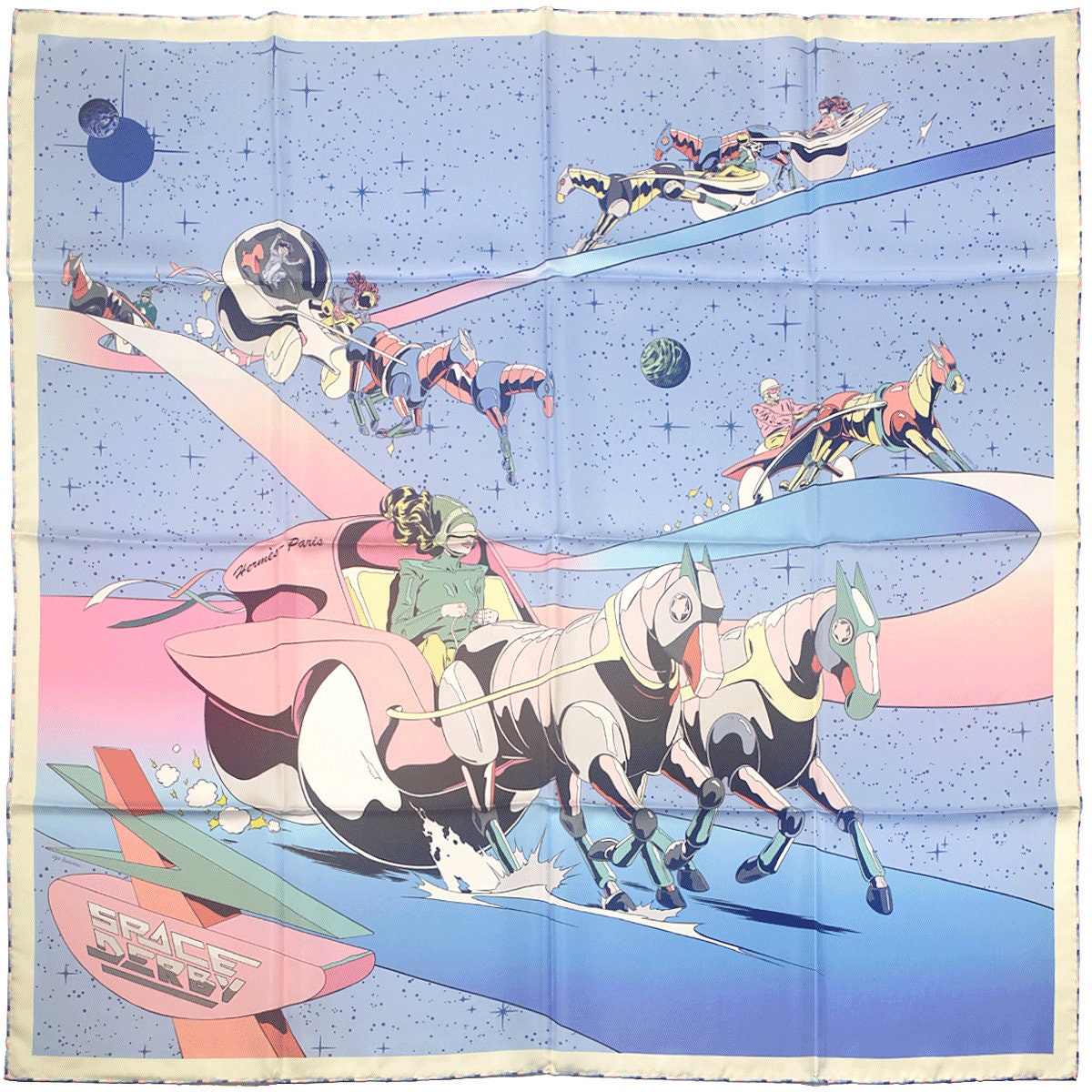 Hermes Scarf "Space Derby" by Ugo Bienvenu 90cm Silk | Carre Foulard