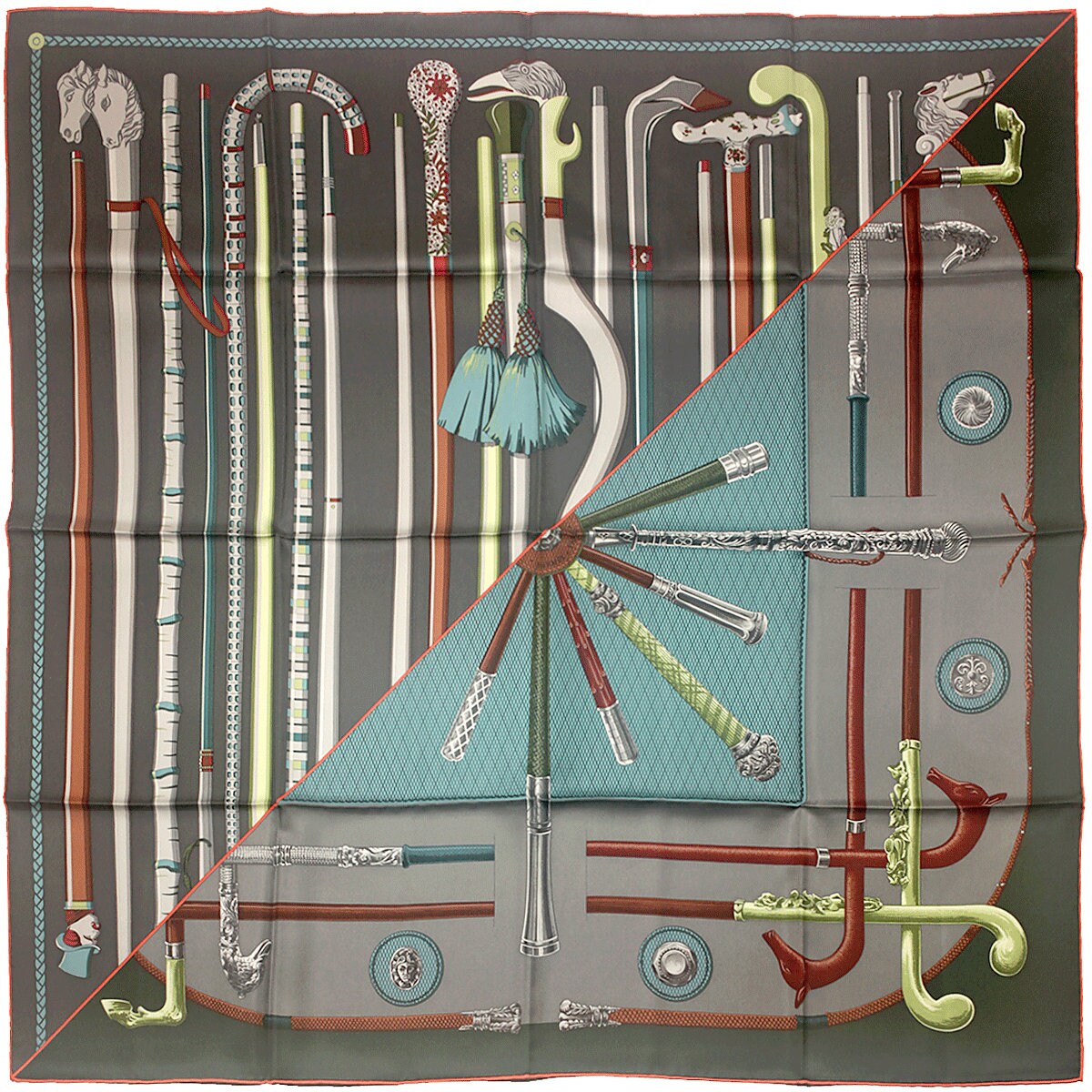 Hermes Scarf "Les Cannes" by Virginie Jamin 90cm Silk