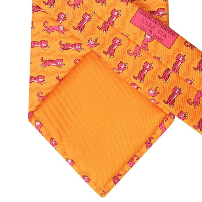Hermes Men's Silk Tie Whimsical Tiger and Monkey Pattern 5382 | Necktie Cravate