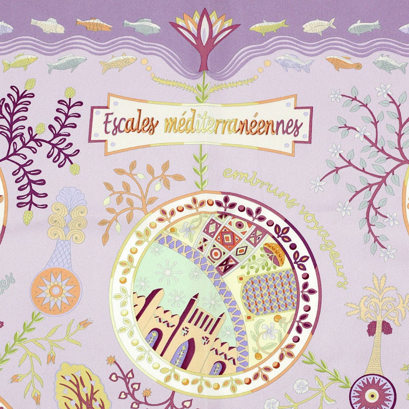 Hermes Scarf "Escales Mediterrannes" by Christine Henry 90cm Silk
