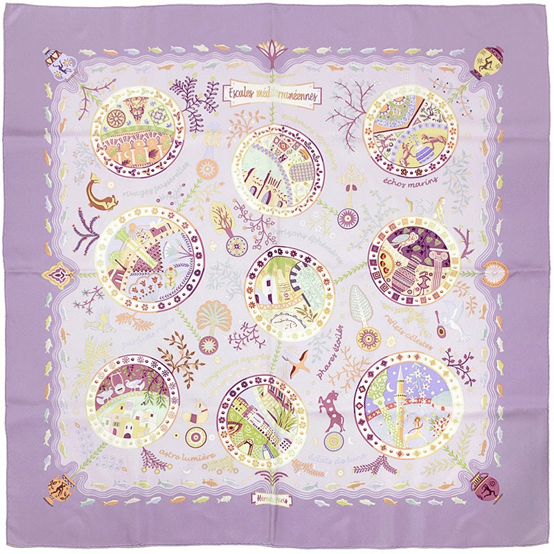 Hermes Scarf "Escales Mediterrannes" by Christine Henry 90cm Silk