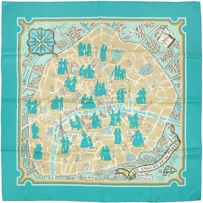 Hermes Scarf "Les Amoureux de Paris" by Maurice Tranchant 90cm Silk | Foulard Carre