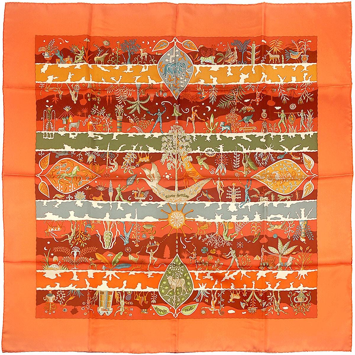 Hermes Scarf "Rives Fertiles" by Christine Henry 90cm Silk