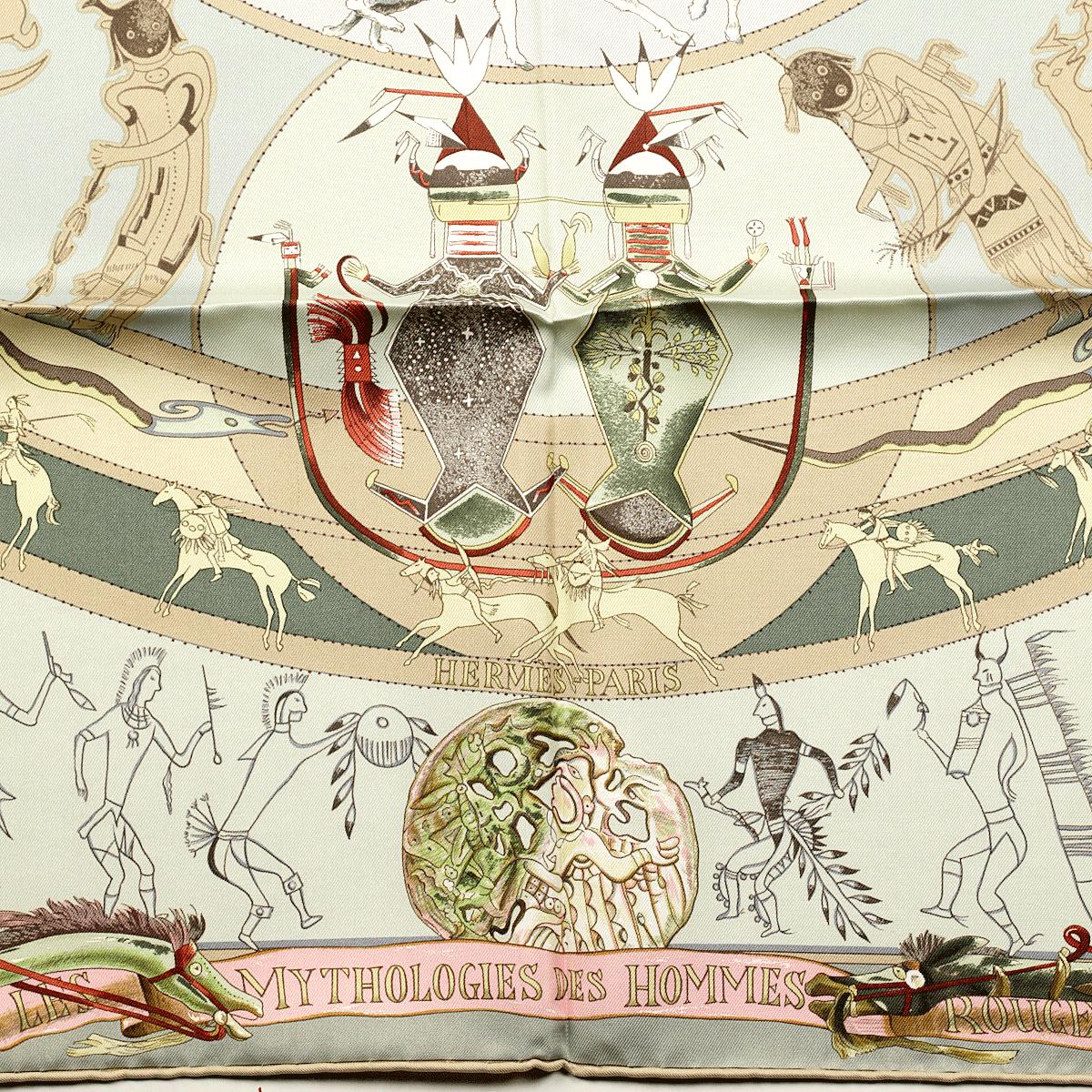 Hermes Scarf "Mythologies des Hommes Rouges" by Kermit Oliver 90cm Silk