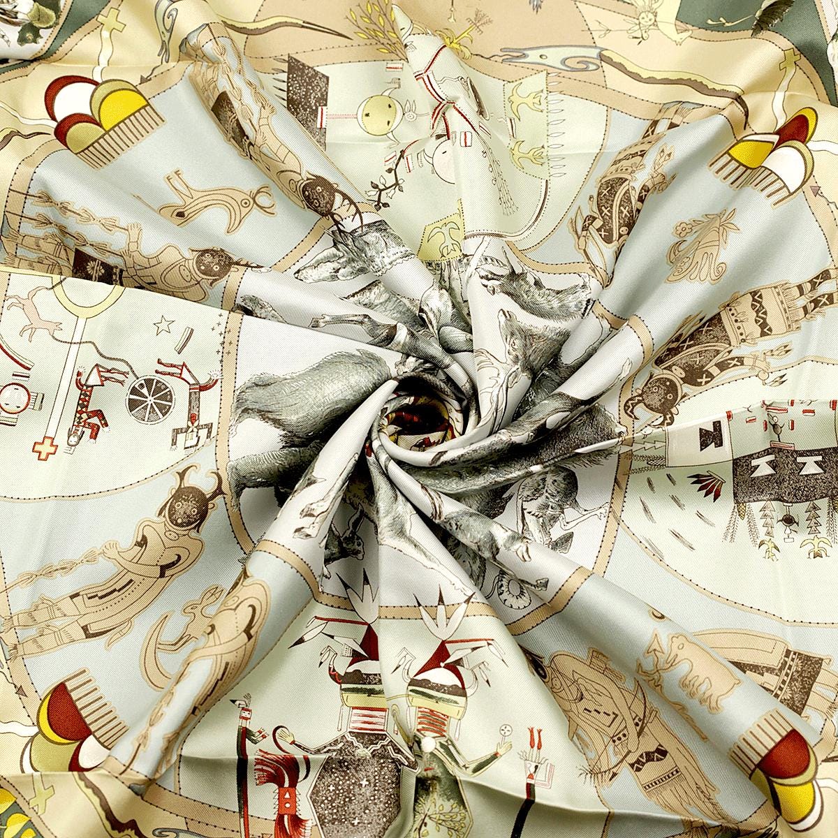 Hermes Scarf "Mythologies des Hommes Rouges" by Kermit Oliver 90cm Silk