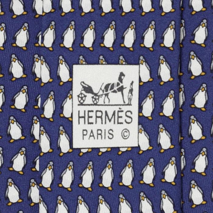 Hermes Men's Silk Tie Whimsical Penguins Pattern 5143 | Necktie Cravate