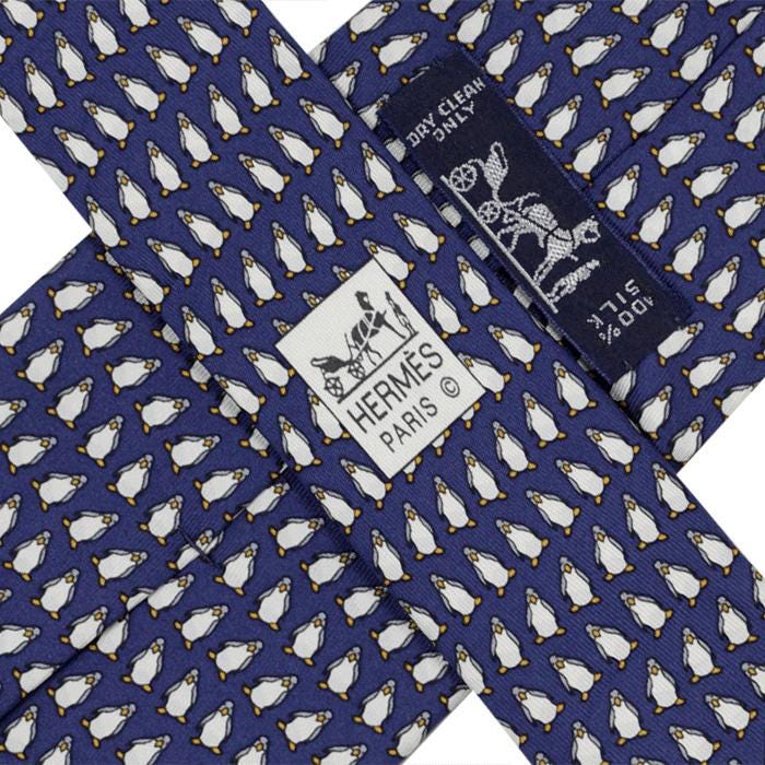 Hermes Men's Silk Tie Whimsical Penguins Pattern 5143 | Necktie Cravate