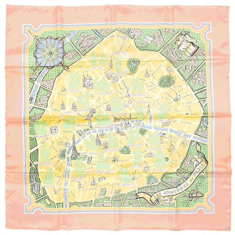 Hermes Scarf "Les Amoureux de Paris" by Maurice Tranchant 90cm Silk | Foulard Carre