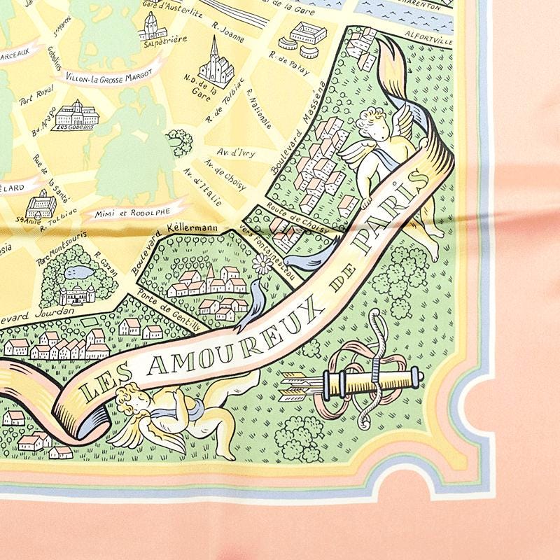 Hermes Scarf "Les Amoureux de Paris" by Maurice Tranchant 90cm Silk | Foulard Carre