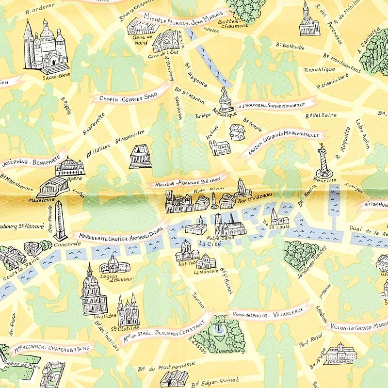 Hermes Scarf "Les Amoureux de Paris" by Maurice Tranchant 90cm Silk | Foulard Carre
