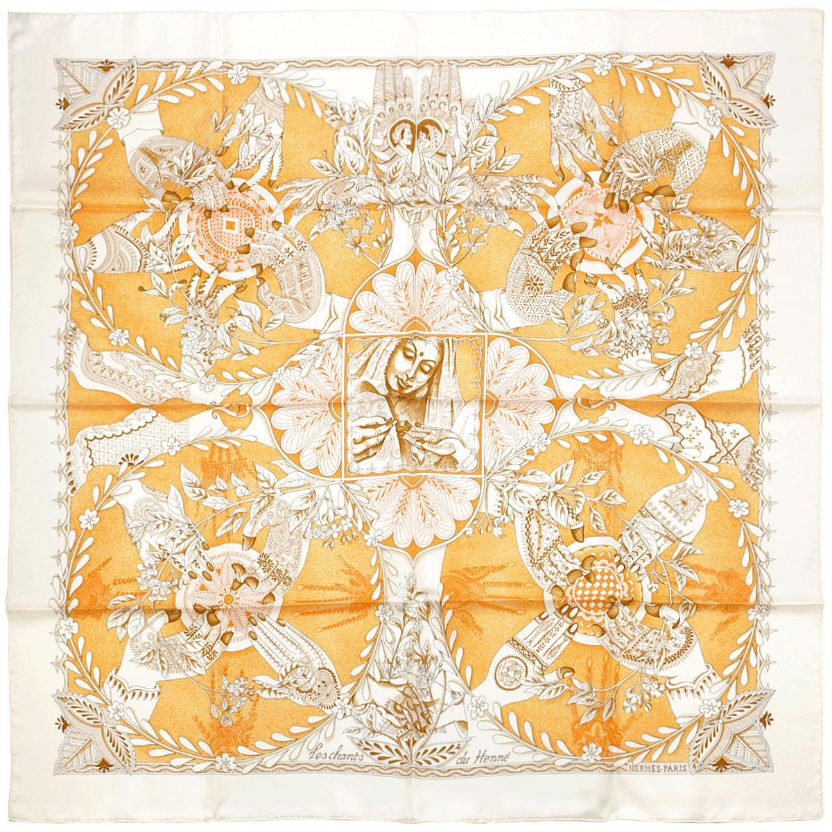 Hermes Scarf "Chants du Henne" by Laurence Bourthoumieux 90cm Silk | Carre Foulard