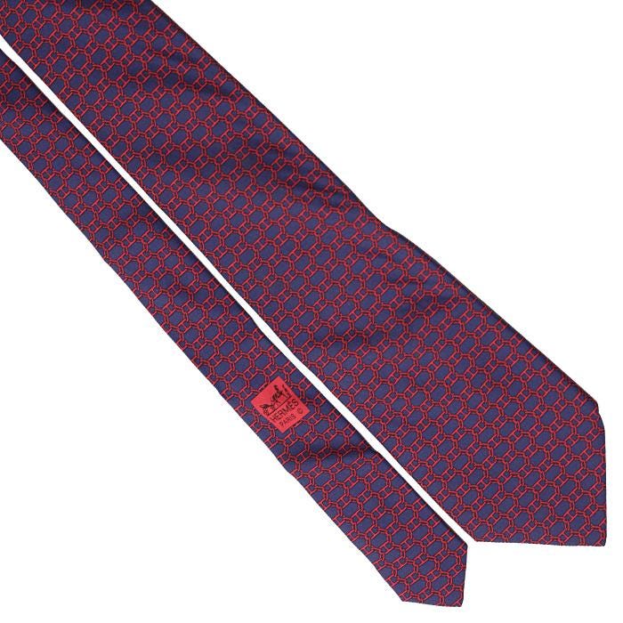 Hermes Men's Silk Tie Geometric Chaine d'Ancre Pattern 5405 | Necktie Cravate