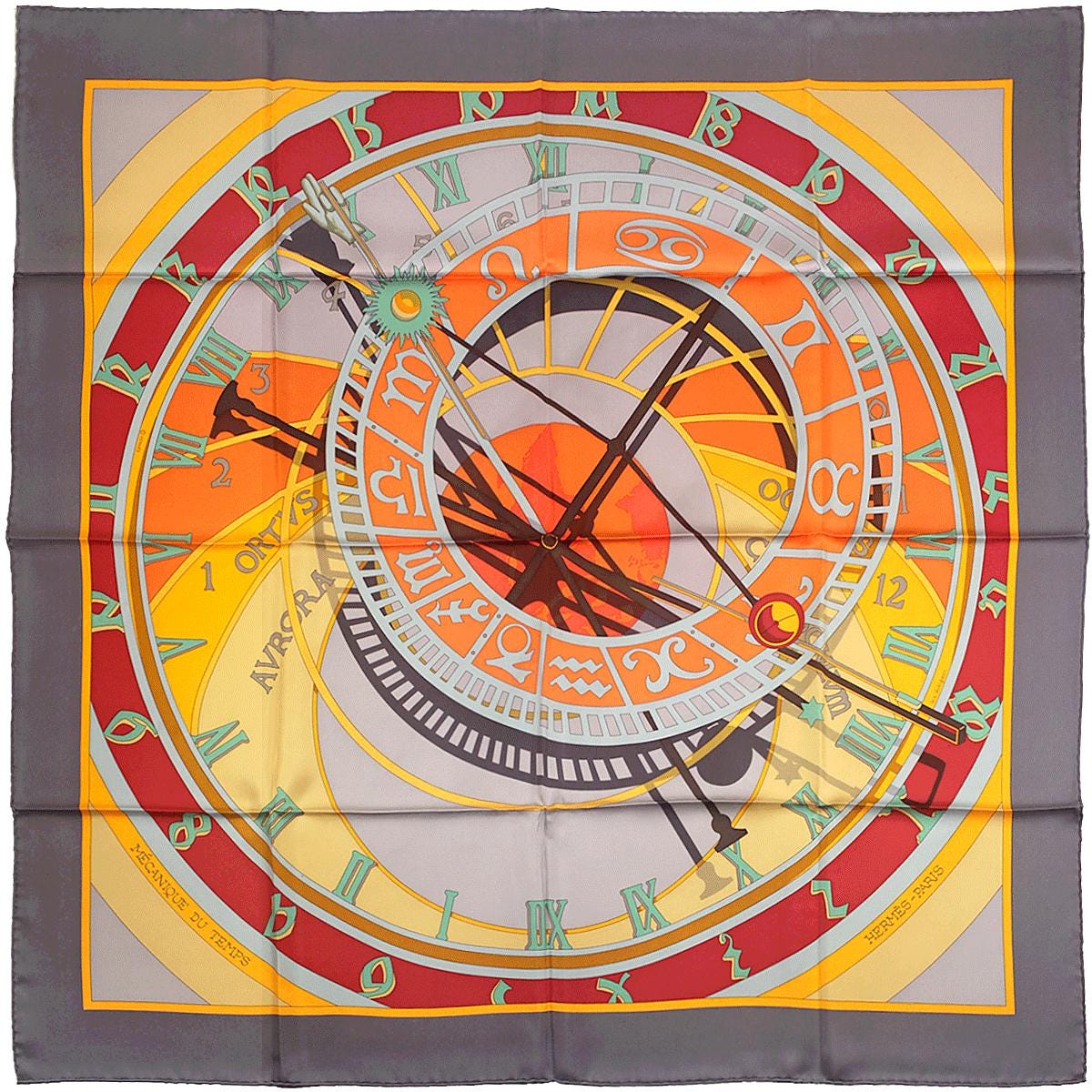 Hermes Scarf "Mecanique du Temps" by Loic Dubigeon 90cm Silk | Carre