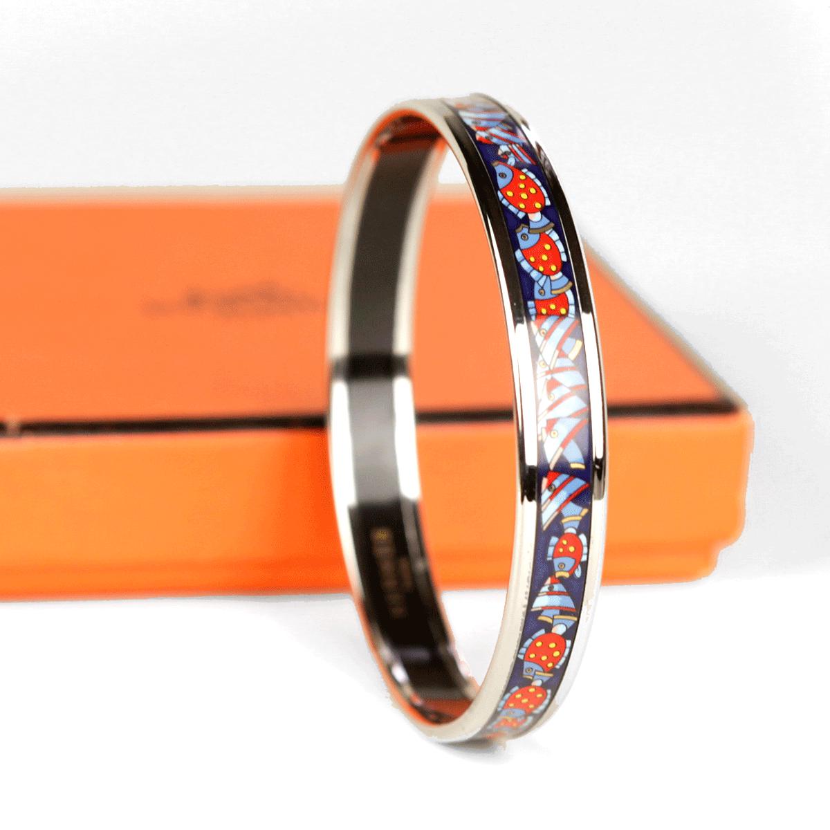 Hermes Bracelet Enamel Palladium Silver 65 Narrow Rencontre Oceane| Bangle SHW