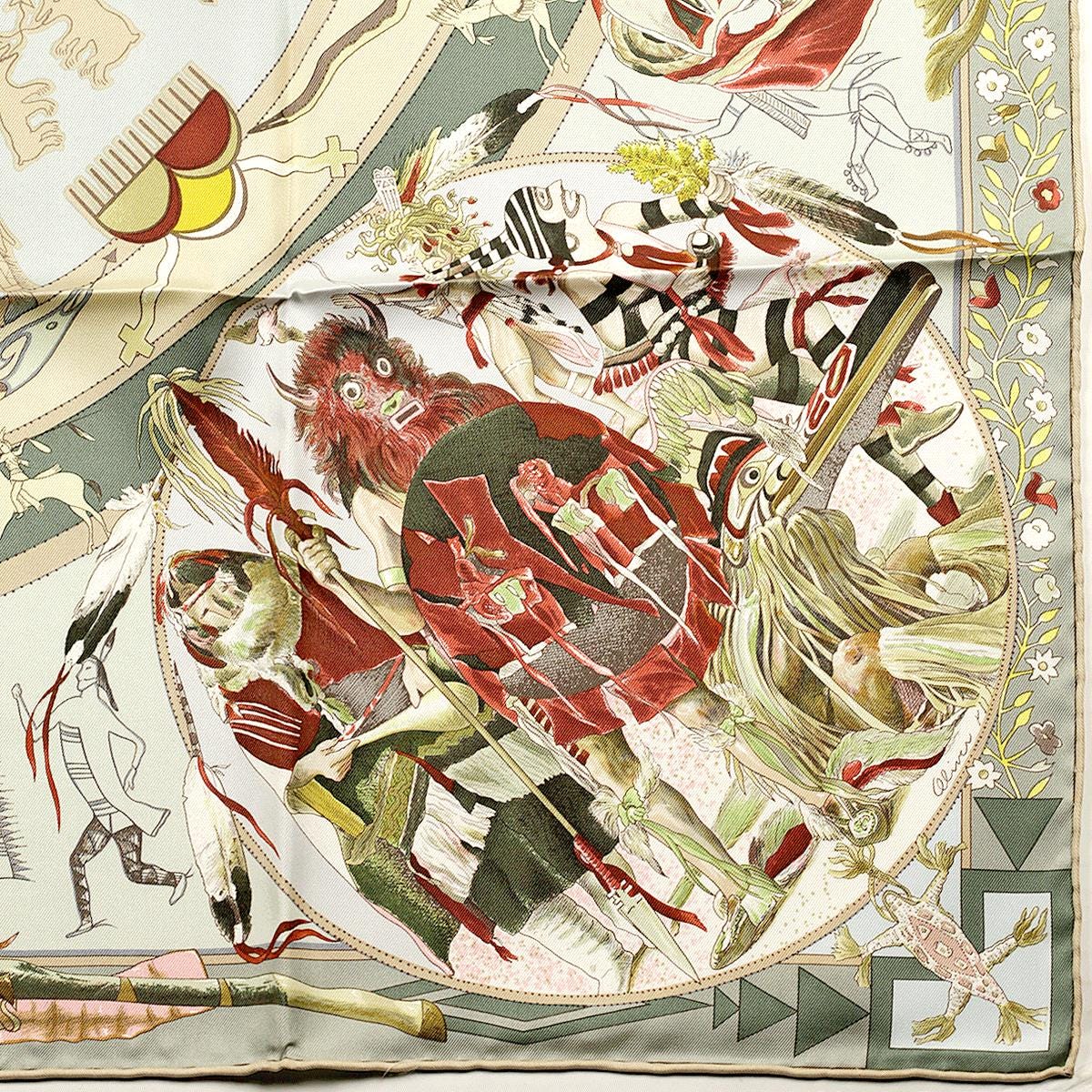 Hermes Scarf "Mythologies des Hommes Rouges" by Kermit Oliver 90cm Silk