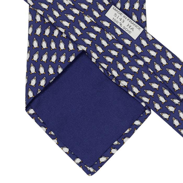 Hermes Men's Silk Tie Whimsical Penguins Pattern 5143 | Necktie Cravate