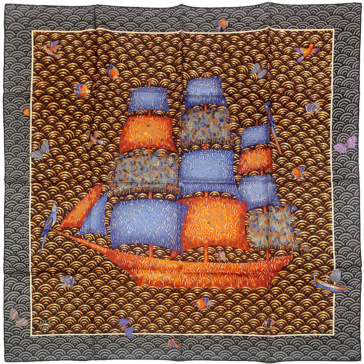 Hermes Scarf "Bateau Fleuri" by Ljubomir Milinkov 90cm Silk | Carre Foulard