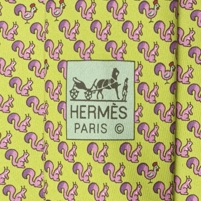 Hermes Men's Silk Tie Whimsical Squirrels Pattern 605720 | Necktie Cravate