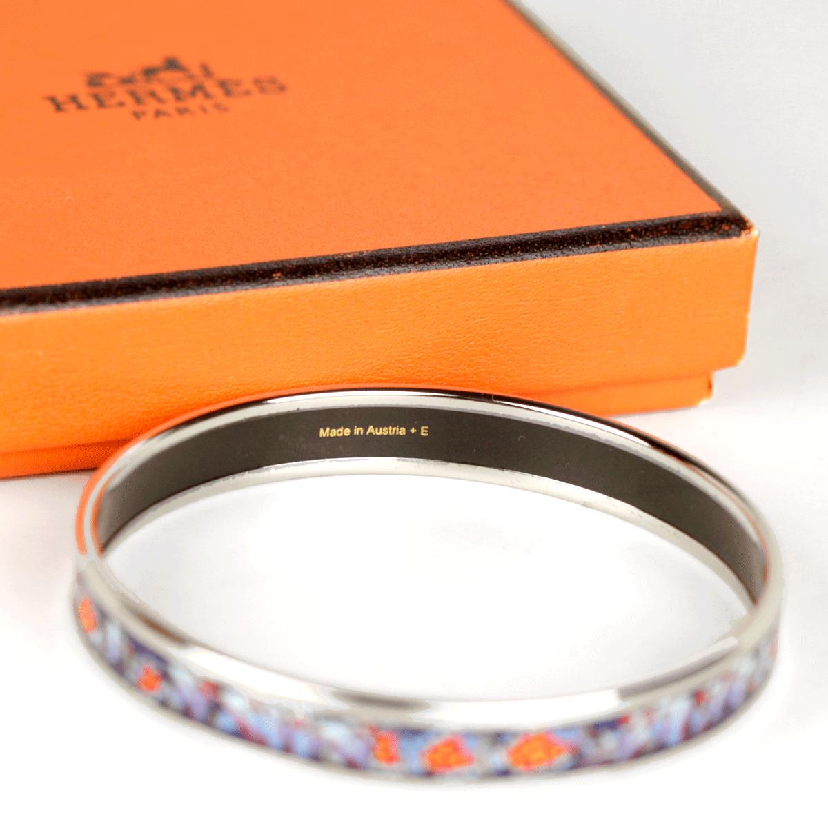 Hermes Bracelet Enamel Palladium Silver 65 Narrow Rencontre Oceane| Bangle SHW