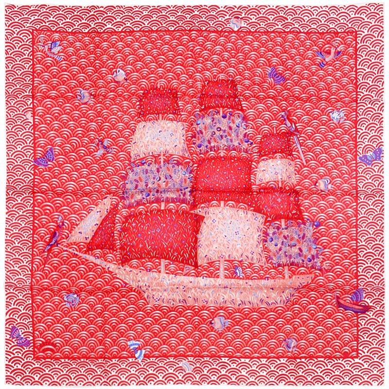 Hermes Scarf "Bateau Fleuri" by Ljubomir Milinkov 90cm Silk
