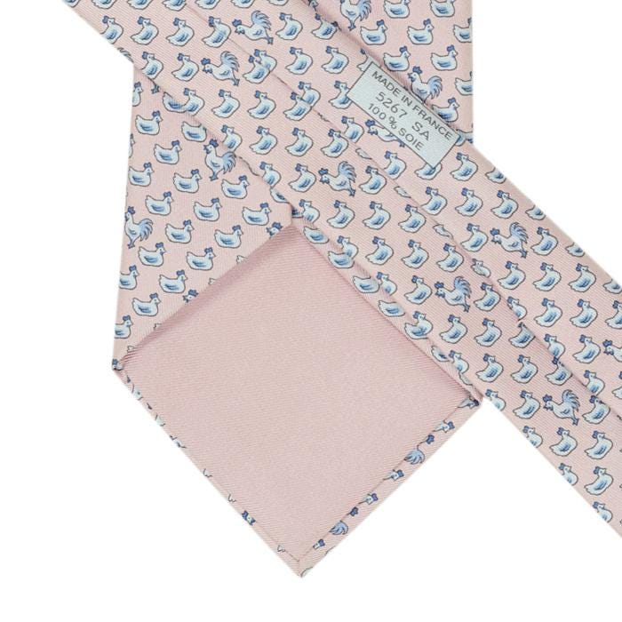 Hermes Men's Silk Tie Whimsical Chicken and Rooster Pattern 5267 | Necktie Cravate