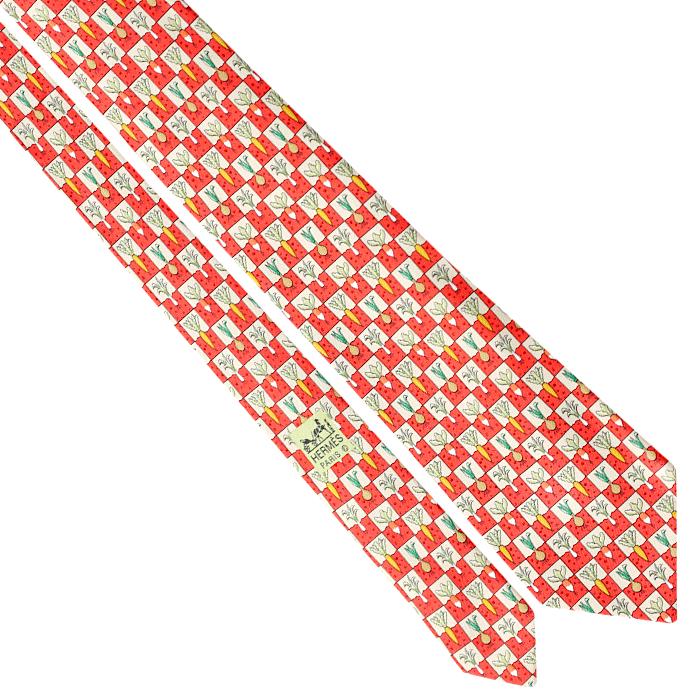 Hermes Men's Silk Tie Checkers Vegetables Pattern 7712 | Necktie Cravate