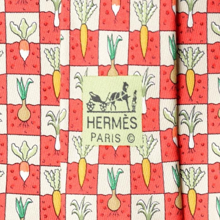 Hermes Men's Silk Tie Checkers Vegetables Pattern 7712 | Necktie Cravate