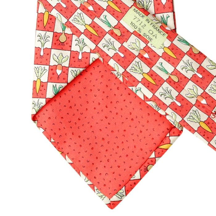 Hermes Men's Silk Tie Checkers Vegetables Pattern 7712 | Necktie Cravate