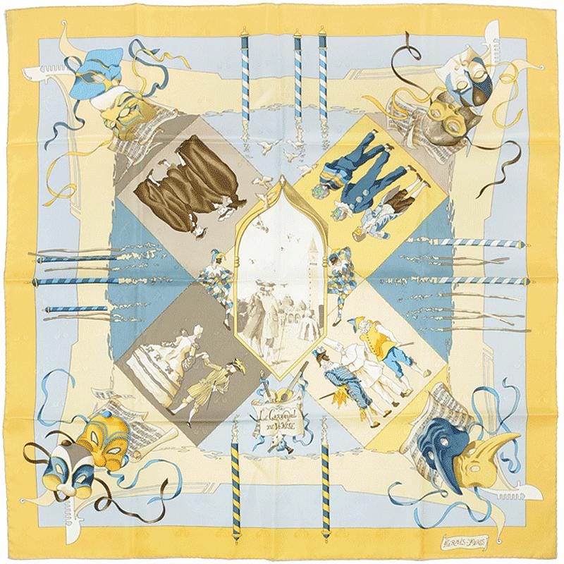 Hermes Scarf Jacquard "Le Carnaval de Venise" by Hubert de Watrigant 90cm Silk