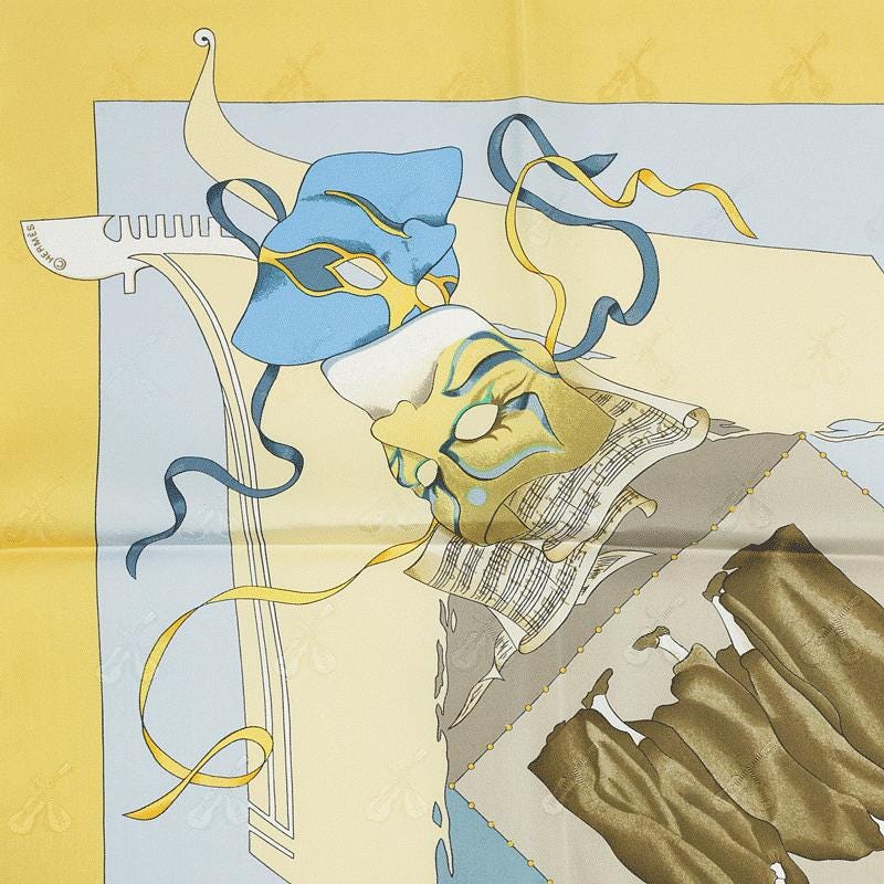 Hermes Scarf Jacquard "Le Carnaval de Venise" by Hubert de Watrigant 90cm Silk